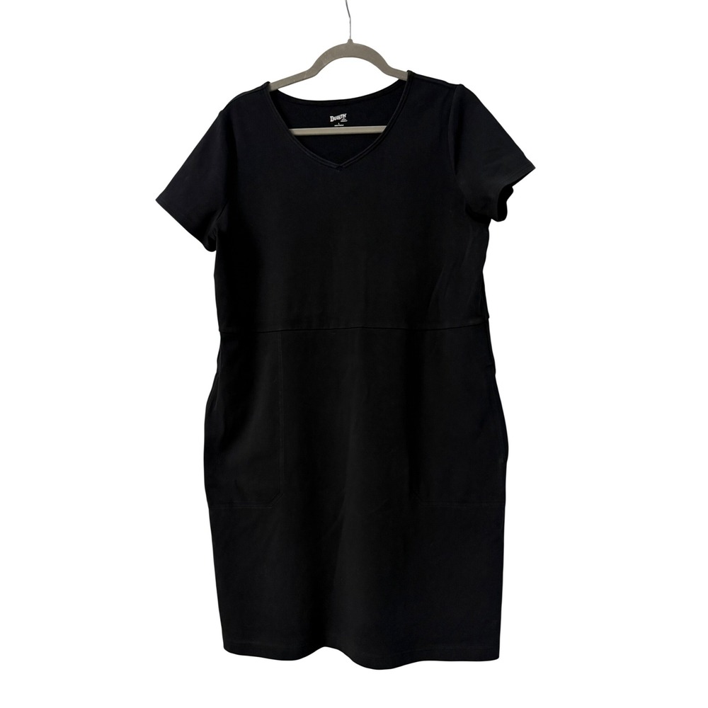 Duluth Trading Co Black V-Neck Short Sleeve Pocket T-Shirt Dress Womens Large